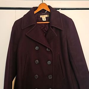 Women's J. Crew wool Pea Coat, Medium Tall, beautiful eggplant color